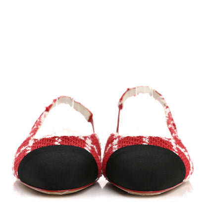 Chanel Tweed Grosgrain Cap Toe CC Slingback Flats 36 Red White 3 of 11