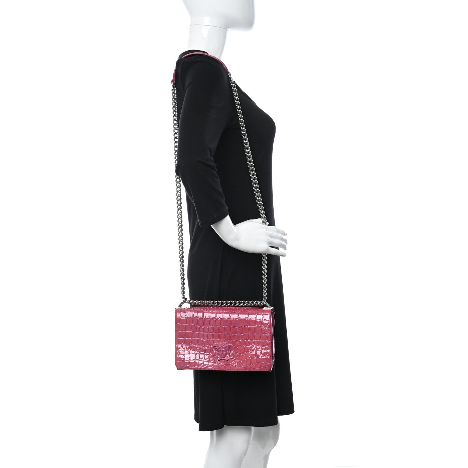 Versace Croc Stamped Patent Palazzo Sultan Shoulder Bag Praire Pink 2 of 10