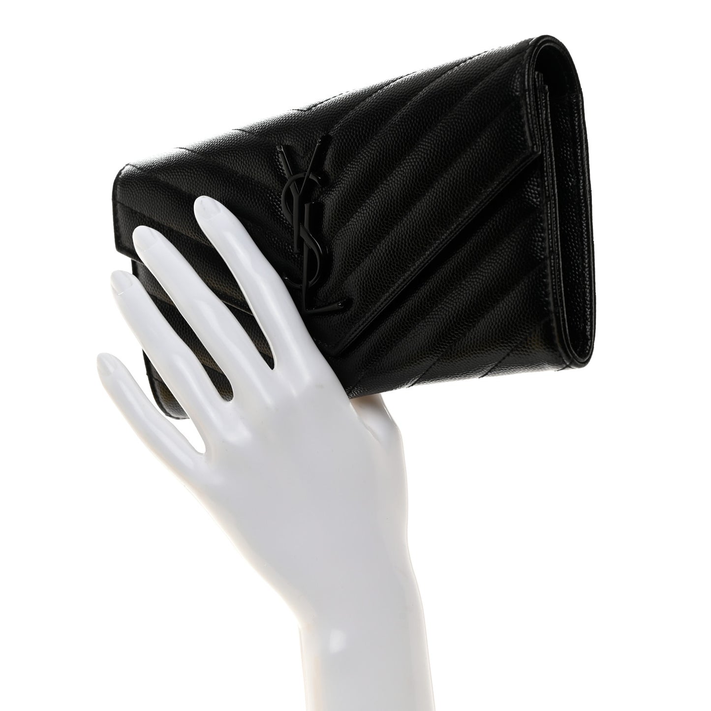 Grain De Poudre Matelasse Chevron Monogram Flap Wallet Black