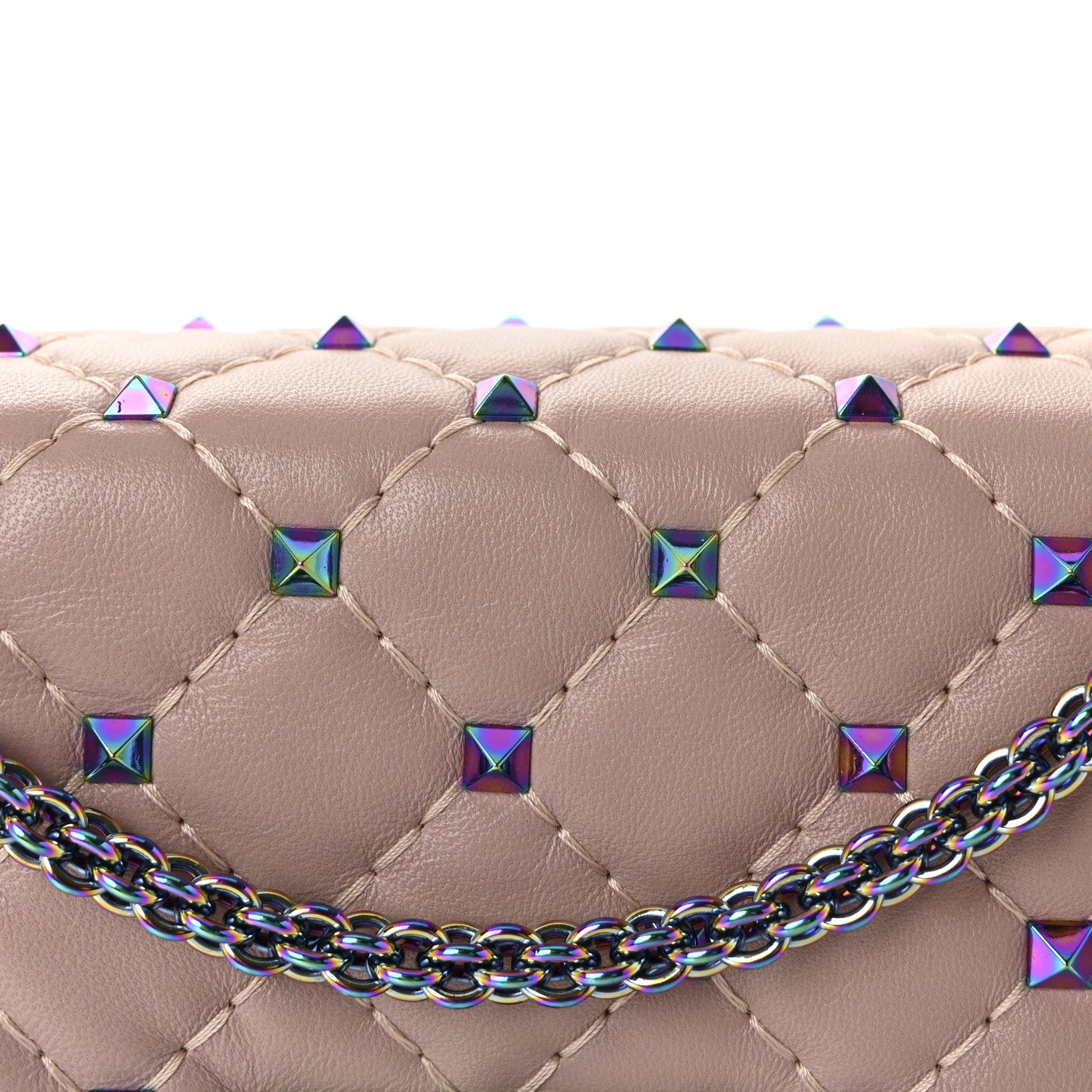 Valentino Garavani Lambskin Oil Slick Medium Rockstud Spike Shoulder Bag Poudre 7 of 9