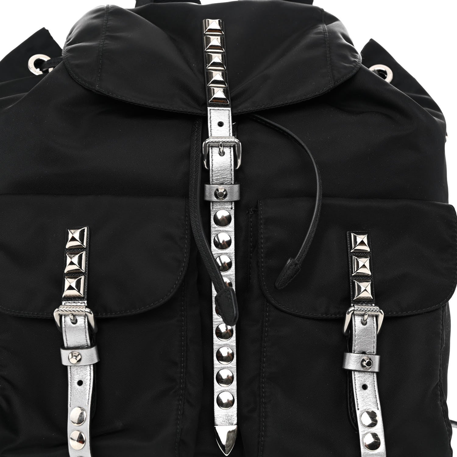 Prada Nylon New Vela Studded Backpack Black Cromo 7 of 9