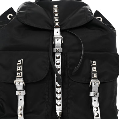 Prada Nylon New Vela Studded Backpack Black Cromo 7 of 9