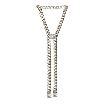 Chanel Chain Link Crystal CC Dog Tag Charm Necklace Gold 3 of 5