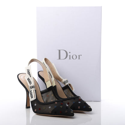 Christian Dior Mesh Ribbon Velvet Mini Velvet Dot J'Adior 100mm Slingback Pumps 35.5 10 of 10