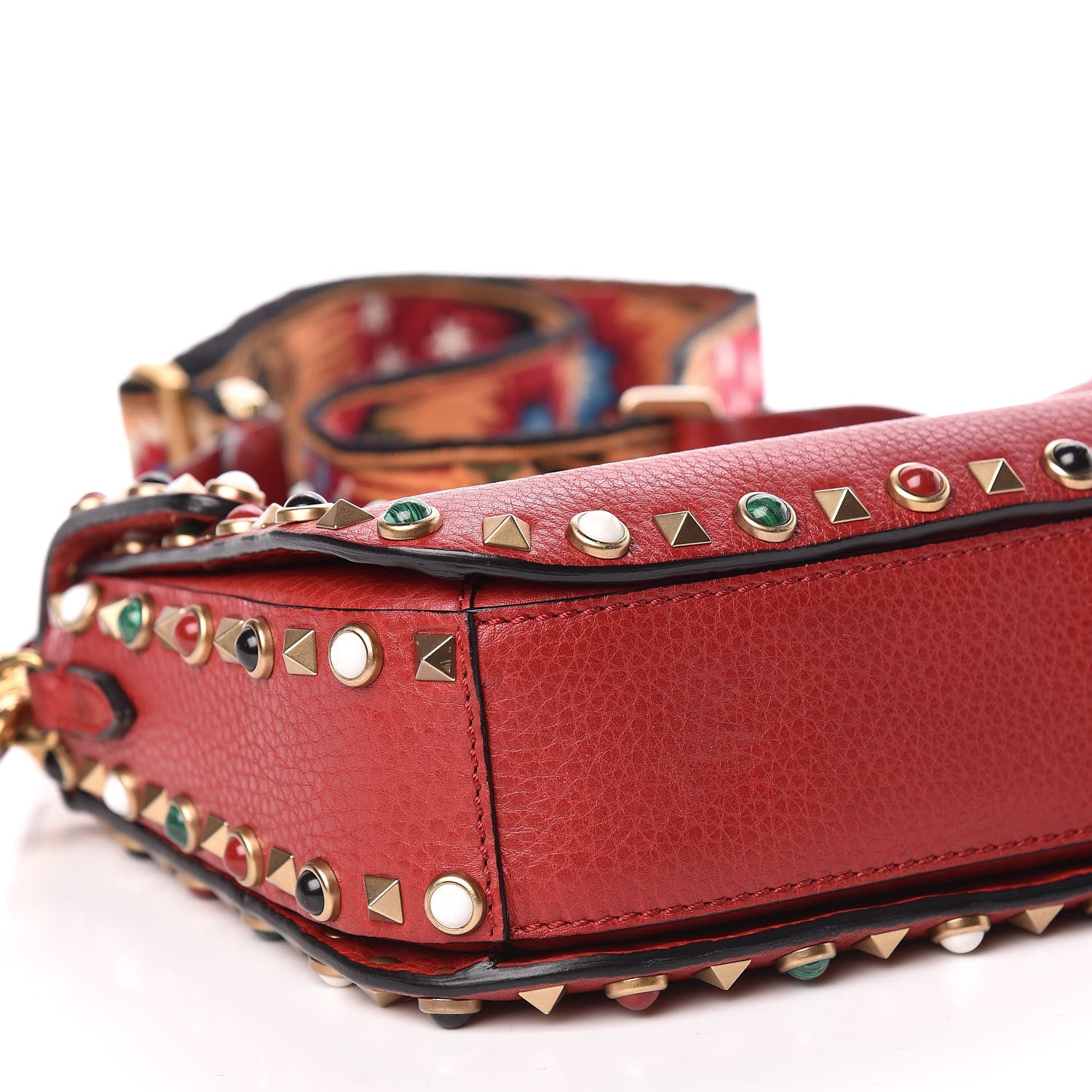 Valentino Garavani Calfskin Enchanted Wonderland Medium Guitar Strap Rockstud Rolling Flap Saddle Bag Rosso Valentino 5 of 12