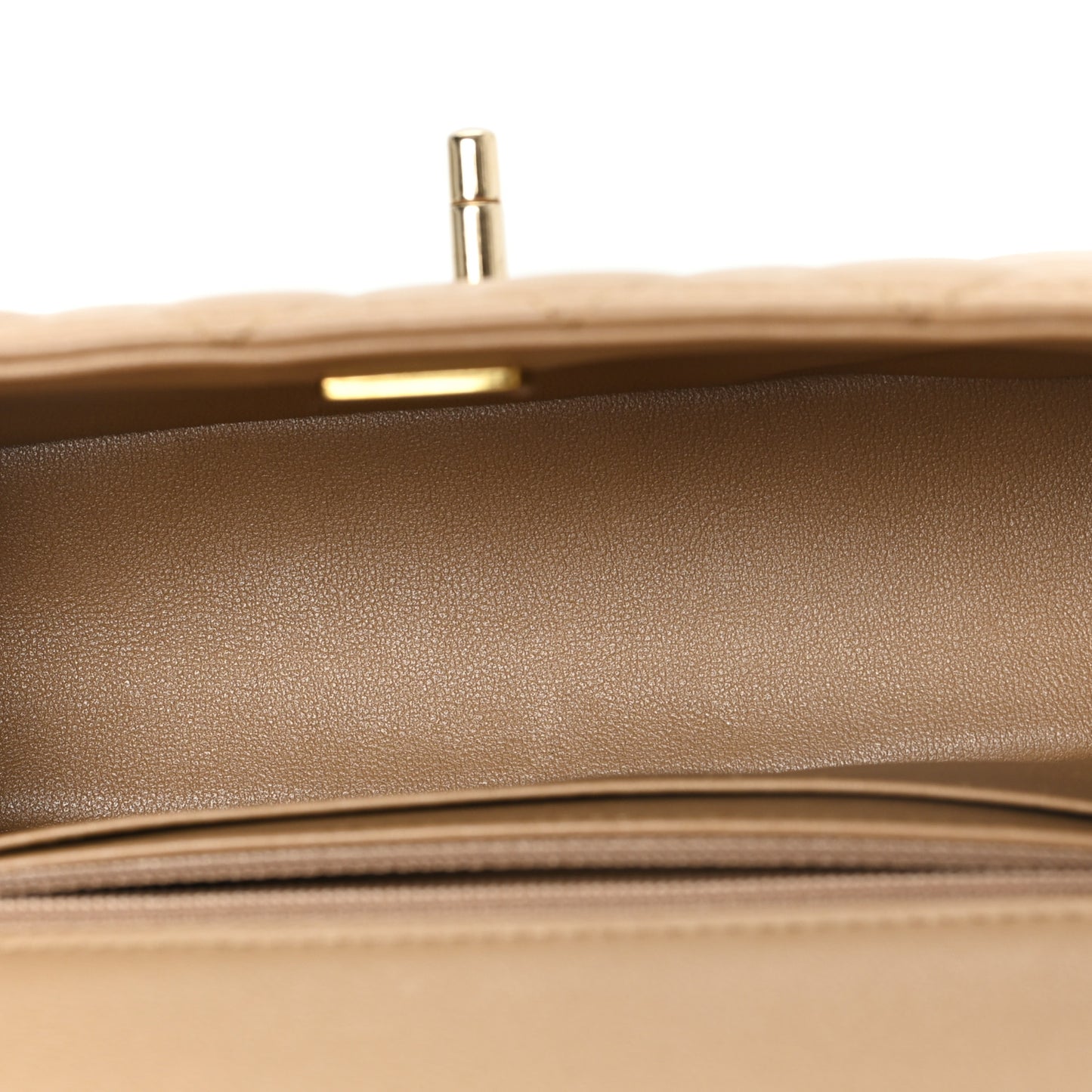 Lambskin Quilted Mini Top Handle Rectangular Flap Beige