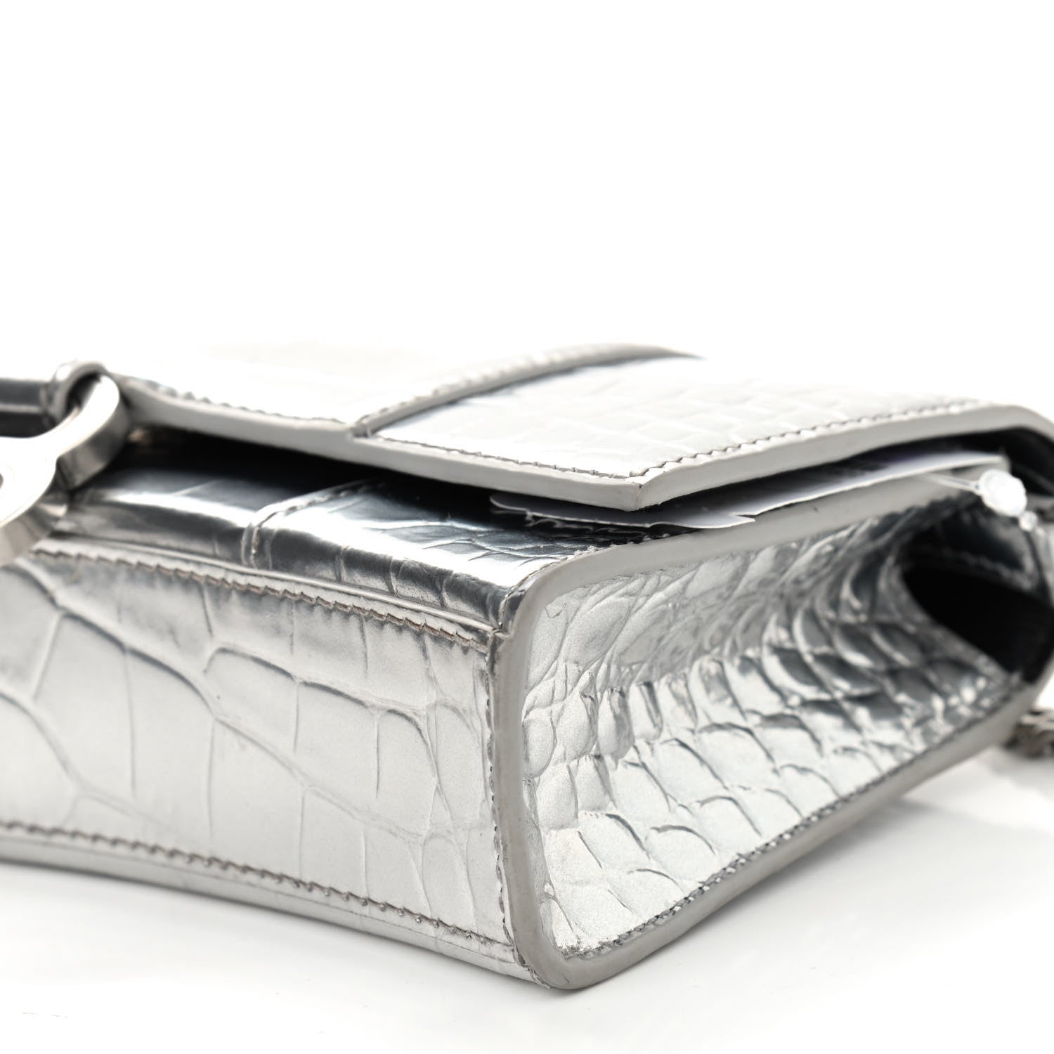 Balenciaga Metallic Calfskin Crocodile Embossed Hourglass Chain Bag Silver 8 of 8