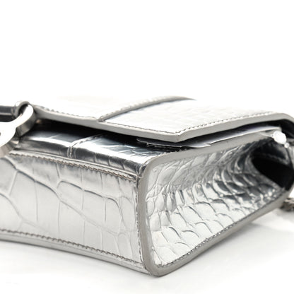 Balenciaga Metallic Calfskin Crocodile Embossed Hourglass Chain Bag Silver 8 of 8