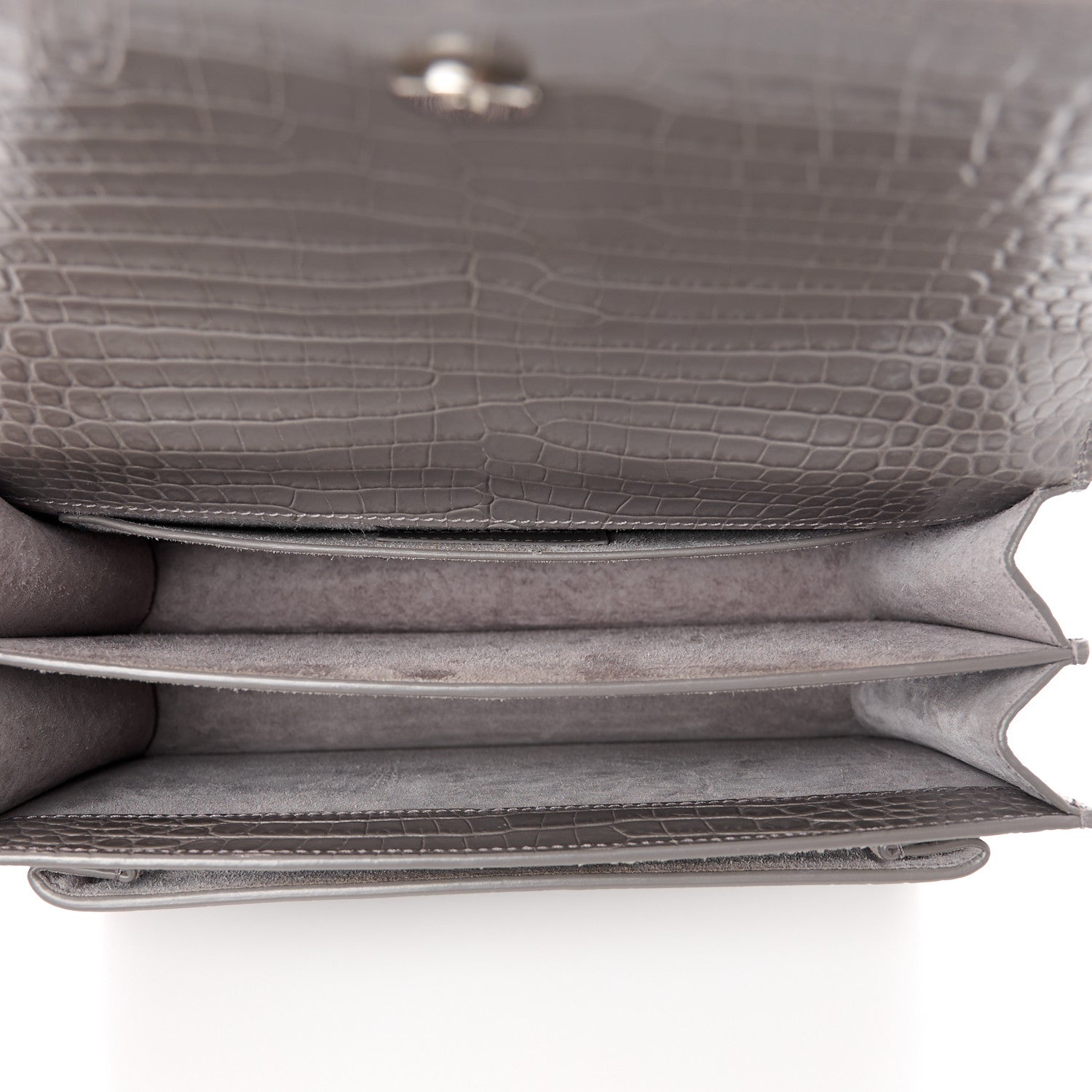 Saint Laurent Calfskin Crocodile Embossed Medium Monogram Sunset Fog 5 of 12