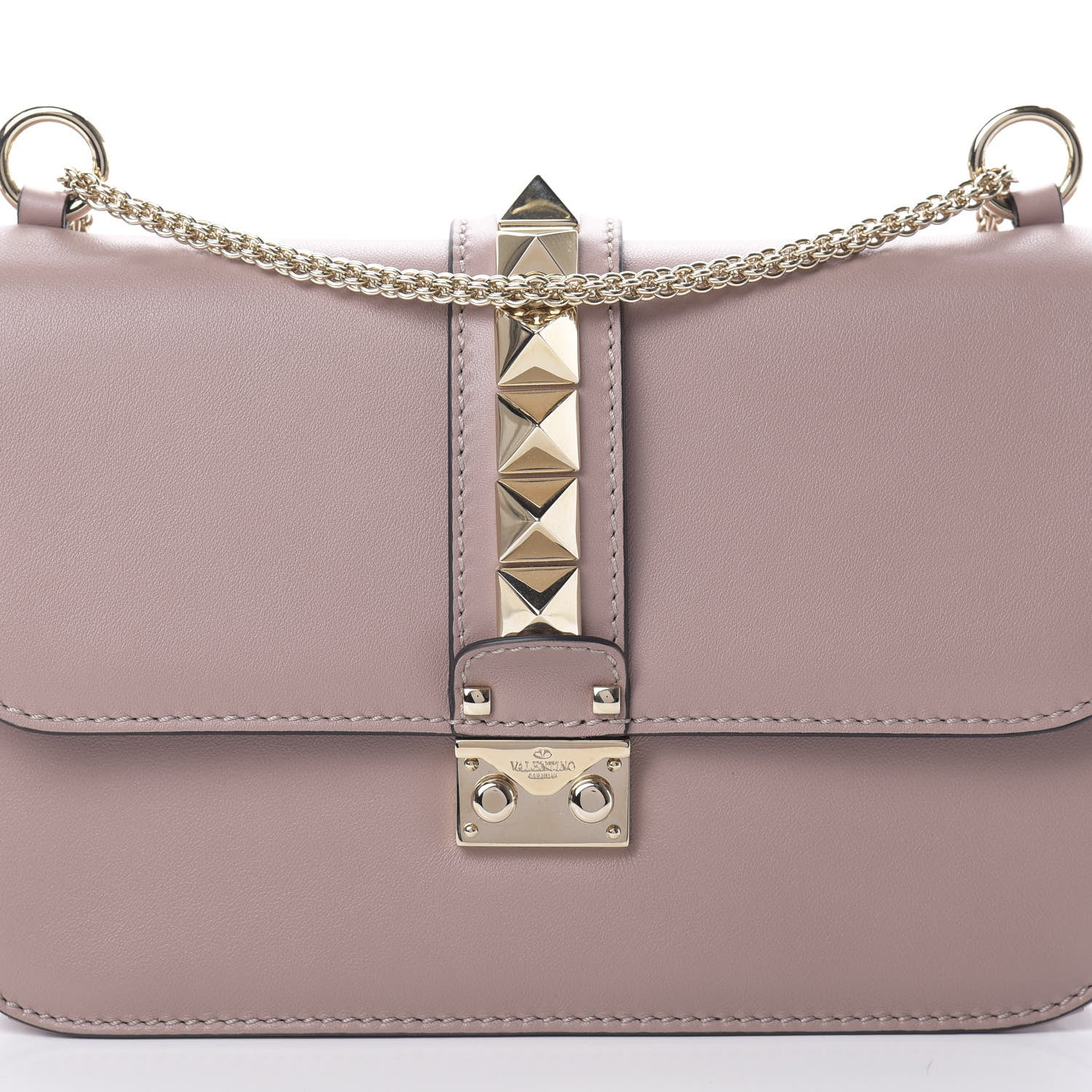 Valentino Garavani Vitello Medium Glam Lock Rockstud Flap Poudre 7 of 12