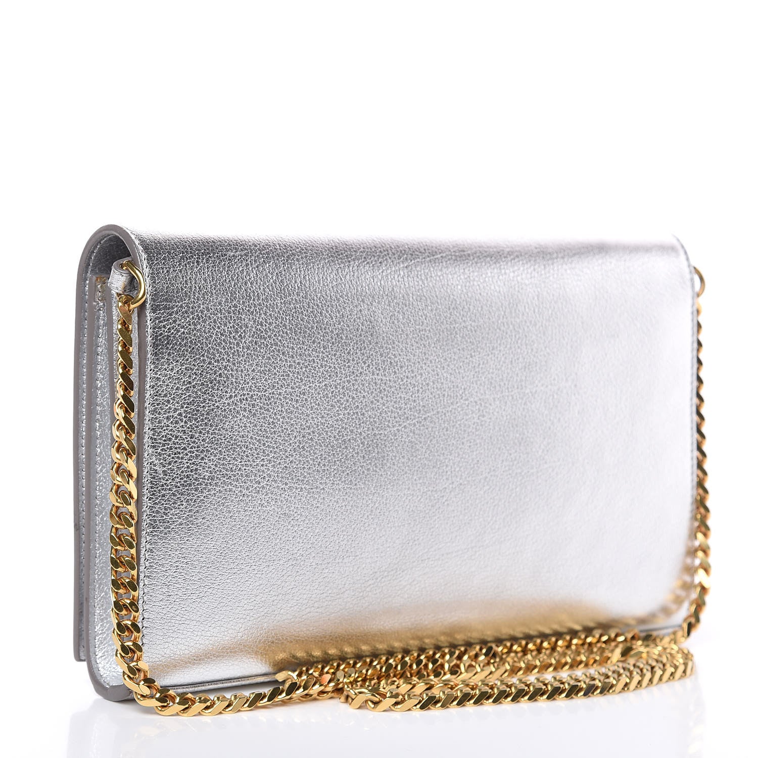 Saint Laurent Metallic Calfskin Monogram Chain Wallet Argento 3 of 9