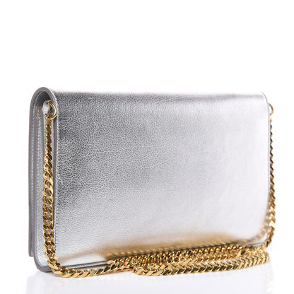 Saint Laurent Metallic Calfskin Monogram Chain Wallet Argento 3 of 9
