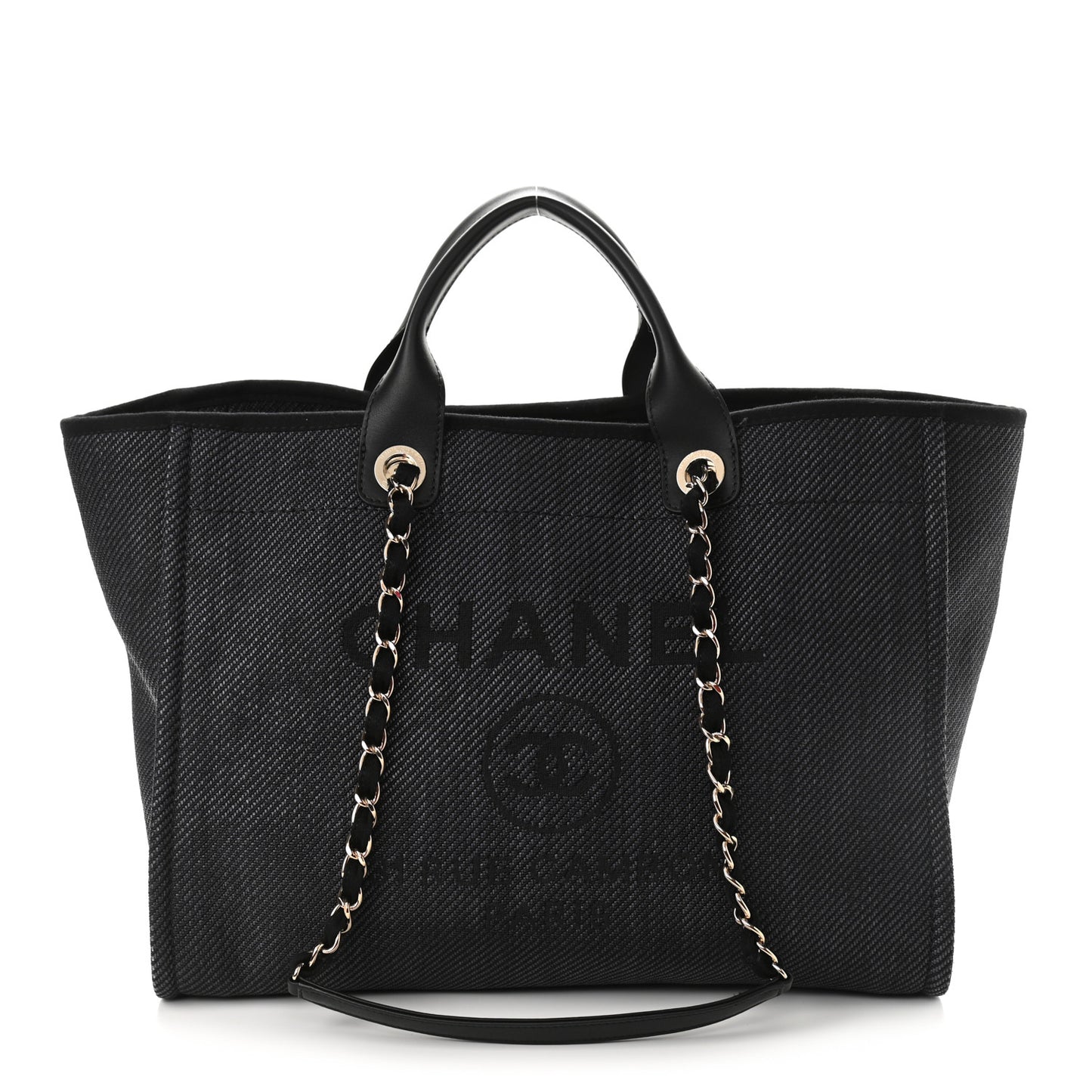 Mixed Fibers Calfskin Medium Deauville Tote Black