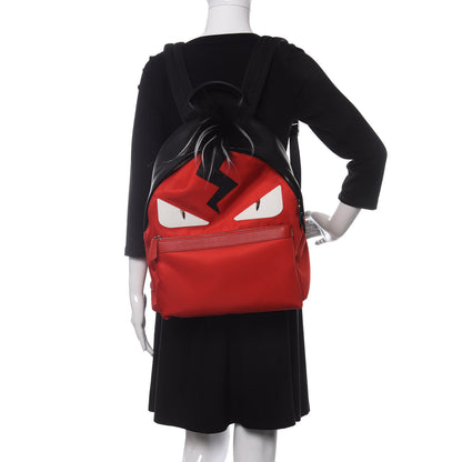 Fendi Nylon Vitello Elite Flamingo Fox Goat Fur Lightning Monster Eyes Backpack Rosso Black 3 of 10
