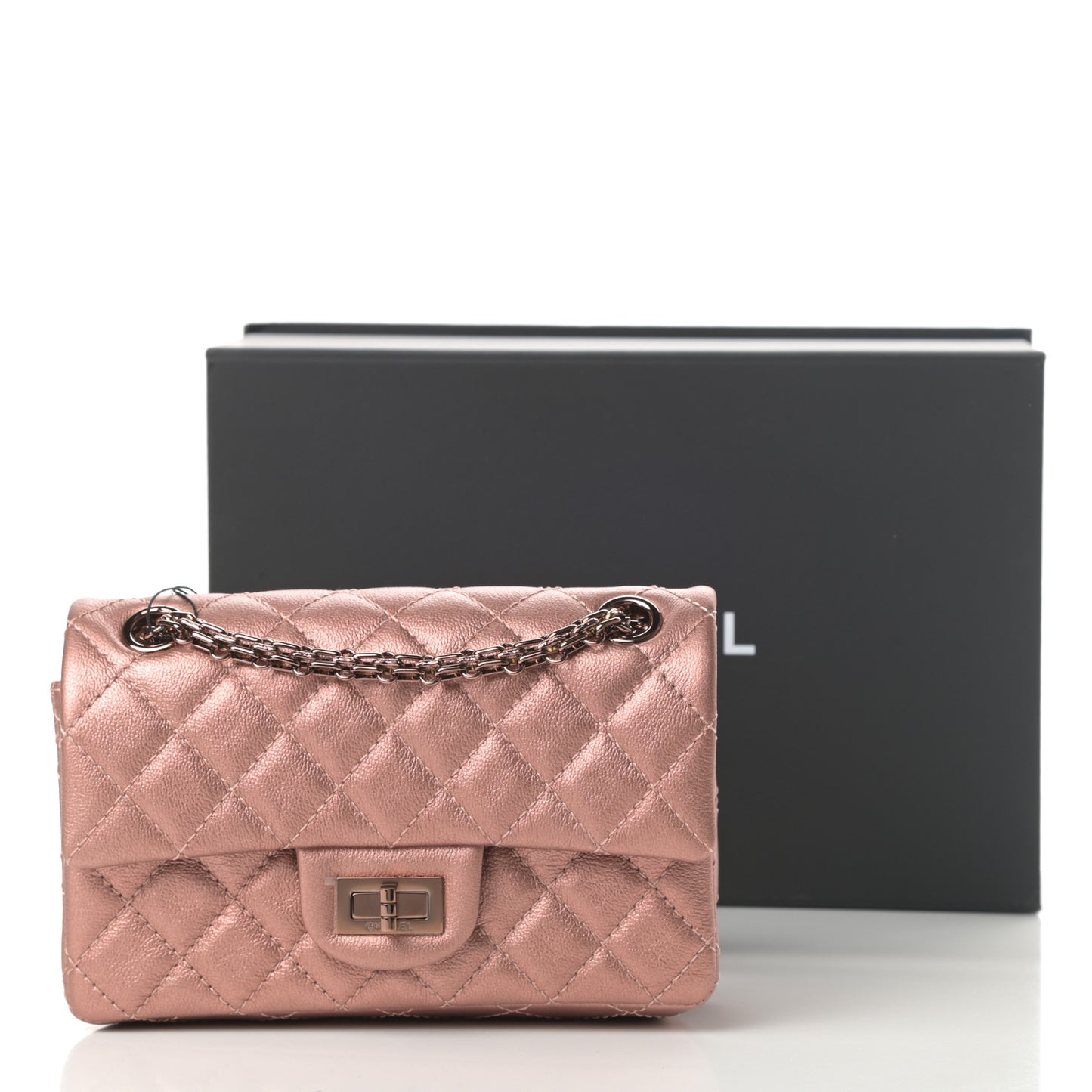 Metallic Grained Calfskin Quilted 2.55 Reissue Mini Flap Copper Pink
