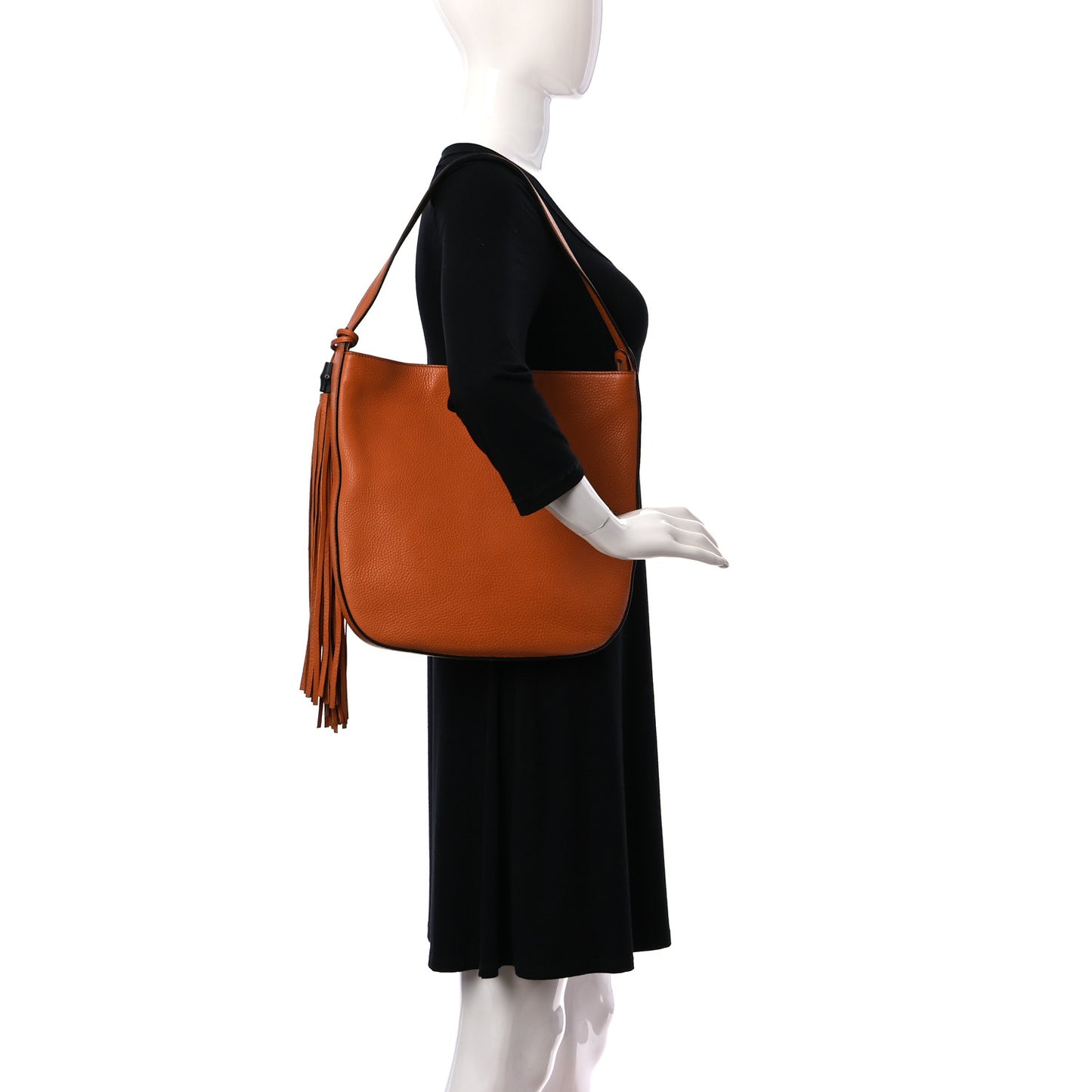 Pebbled Calfskin Lady Tassel Hobo Bag Brown
