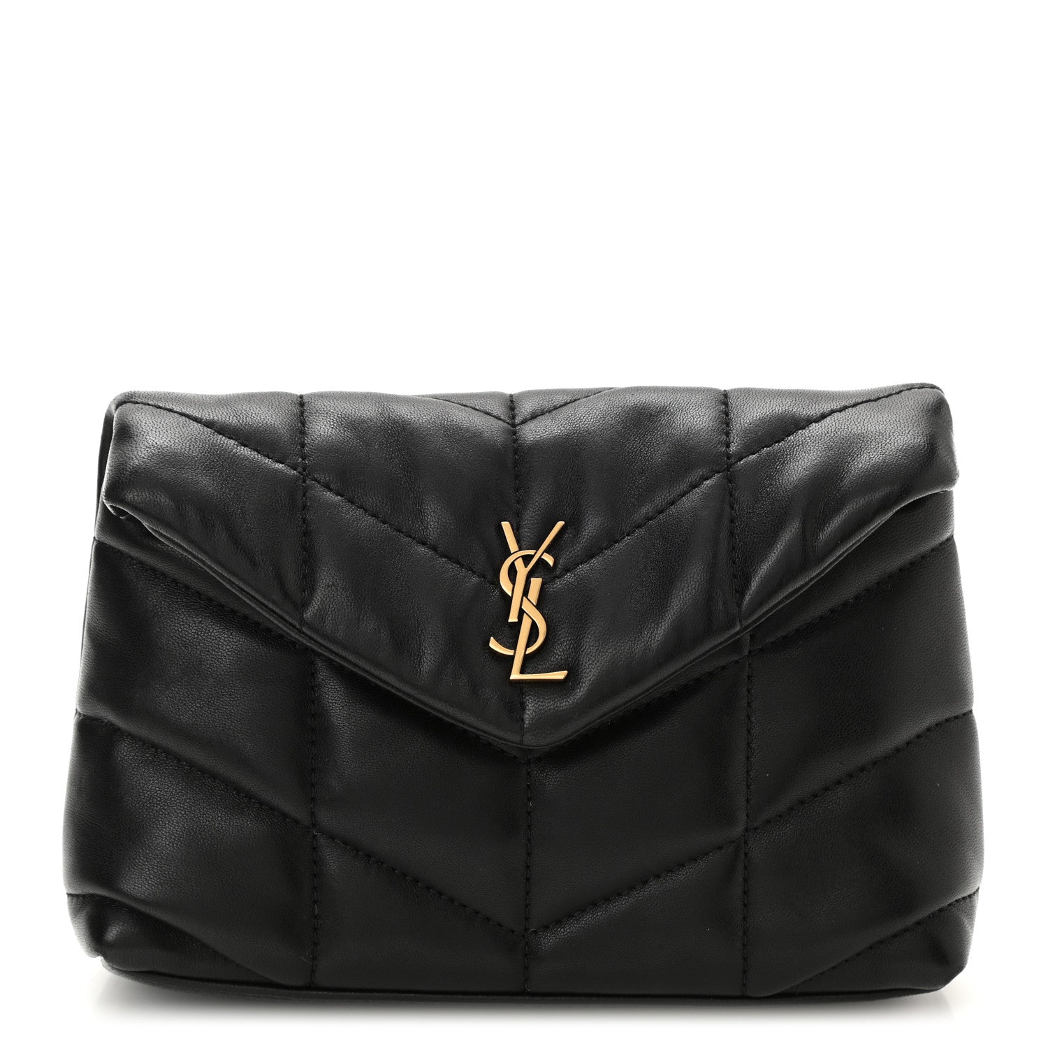 Saint Laurent Lambskin Monogram Loulou Puffer Pouch Clutch Black 1 of 9