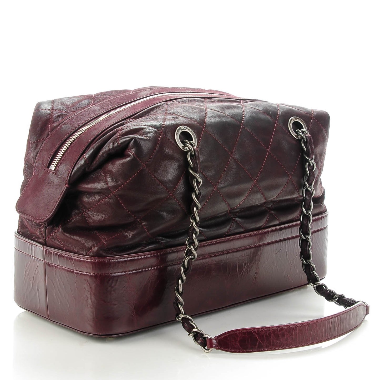 Iridescent Calfskin Quilted VIP Bowling Bag Bordeaux
