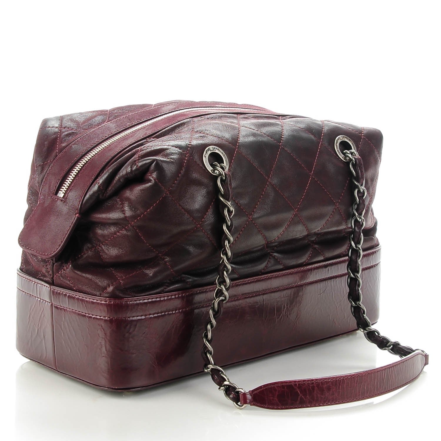 Chanel Iridescent Calfskin Quilted VIP Bowling Bag Bordeaux 3 of 7