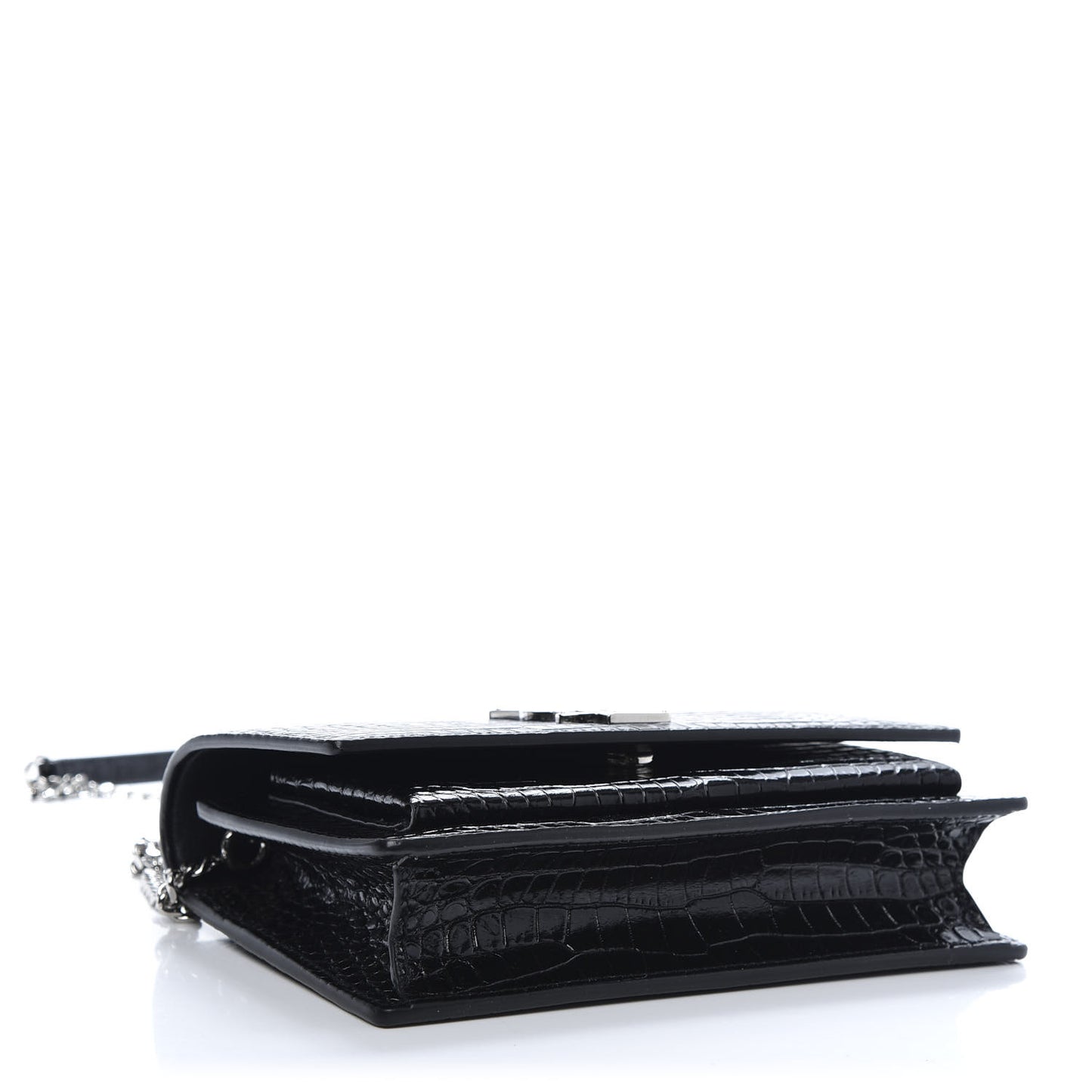 Calfskin Crocodile Embossed Monogram Sunset Top Handle Chain Wallet Black