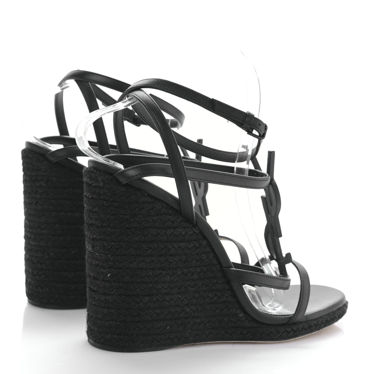 Saint Laurent Calfskin Cassandra Espadrille 105 Wedges 41 Black 4 of 8