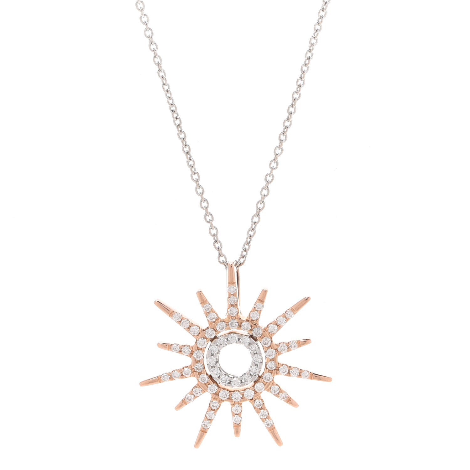 Roberto Coin 18K Rose White Gold Diamond Tiny Treasures Sun Pendant Necklace 4 of 7
