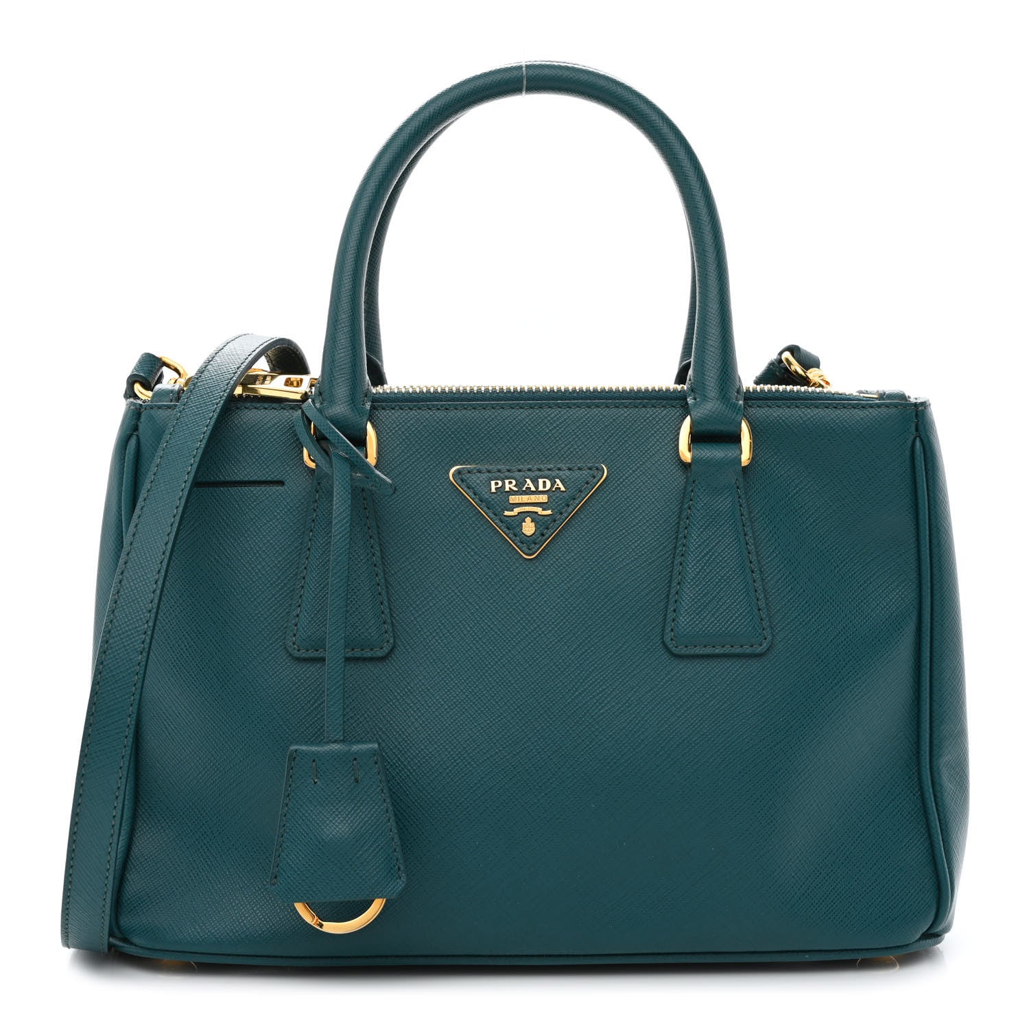Prada Saffiano Lux Mini Double Zip Tote Ottanio 1 of 15