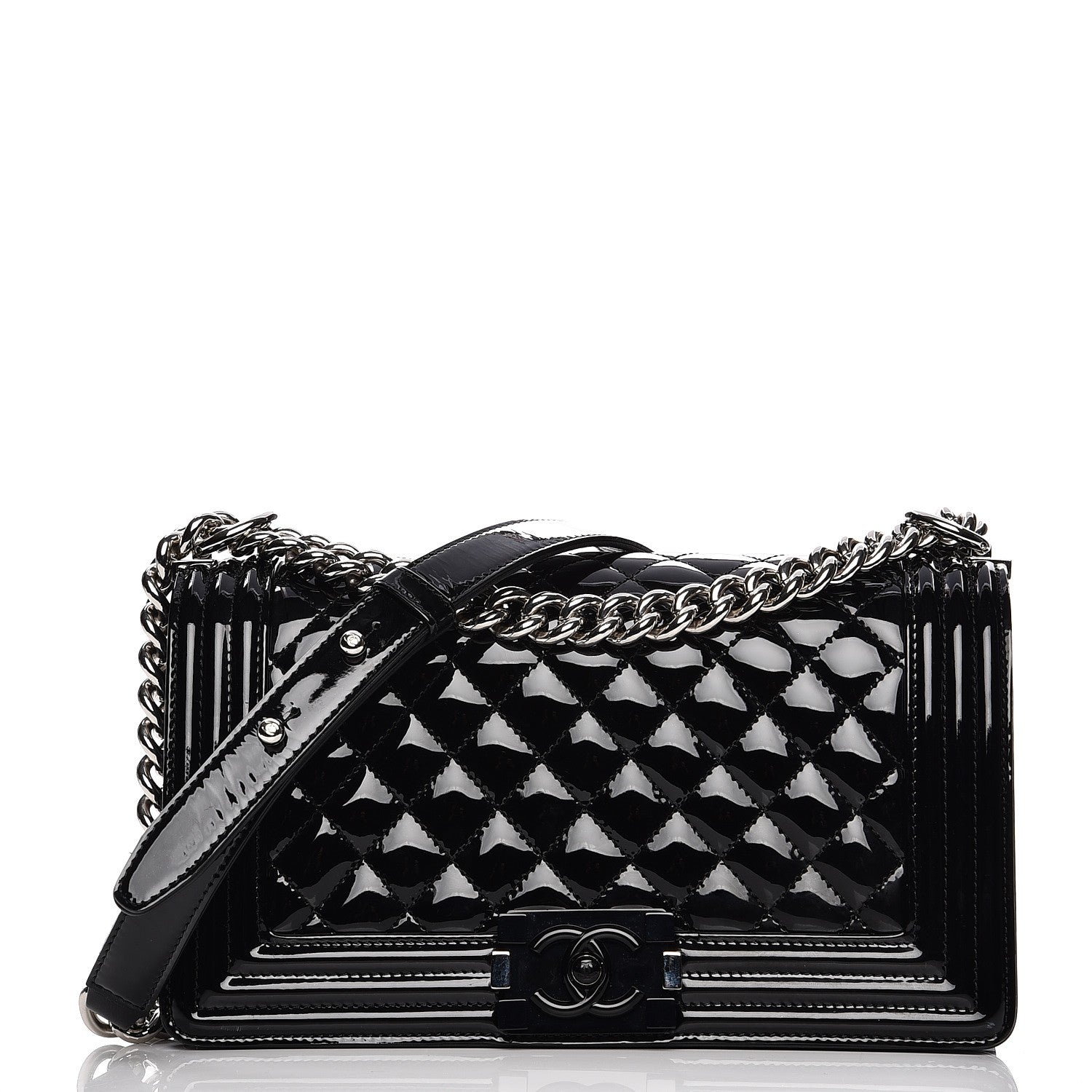 Chanel Patent Calfskin Quilted Medium Plexiglass Boy Flap Black 1 of 10
