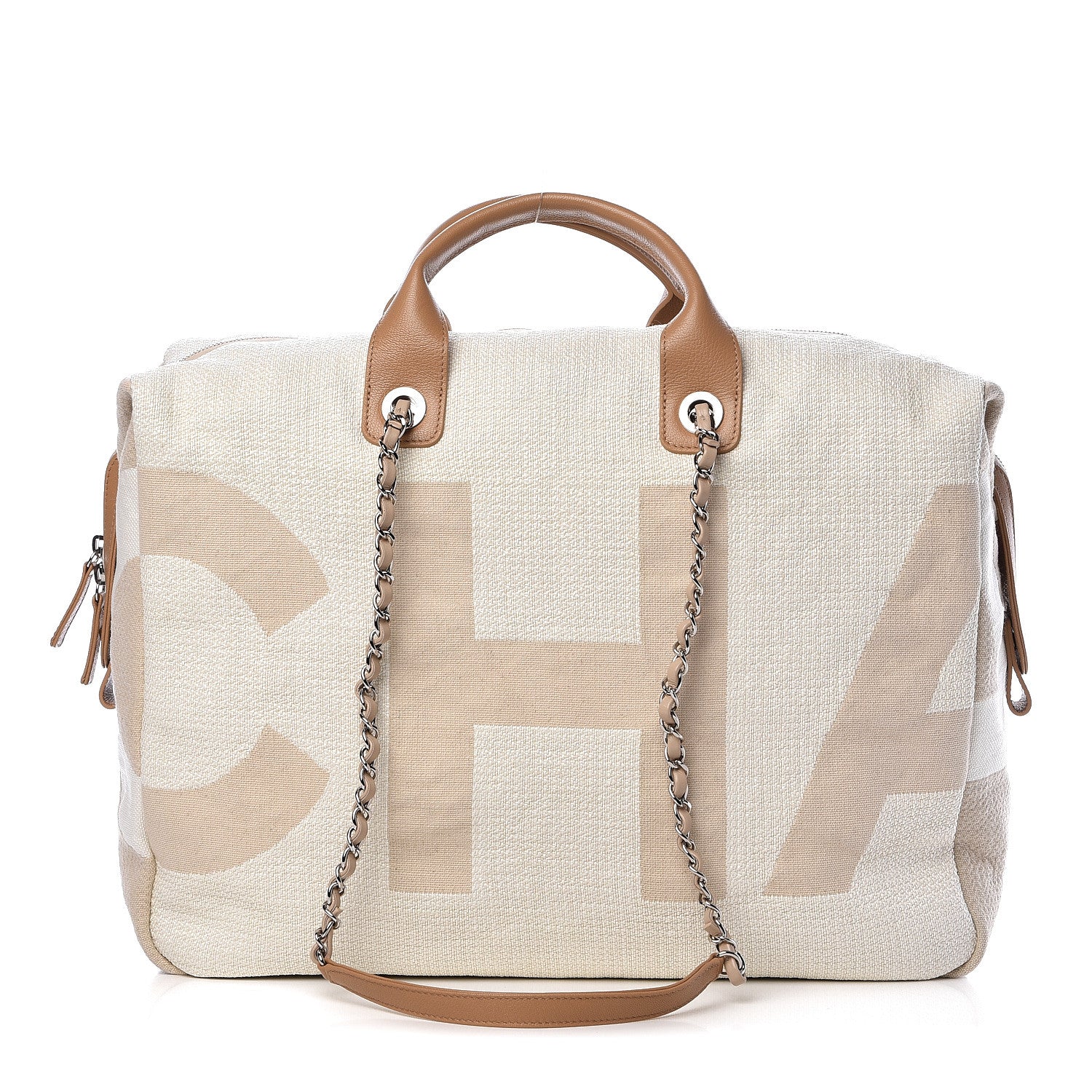 Chanel Canvas Maxi Bowling Bag White Beige 1 of 10