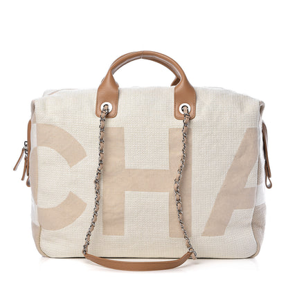 Chanel Canvas Maxi Bowling Bag White Beige 1 of 10
