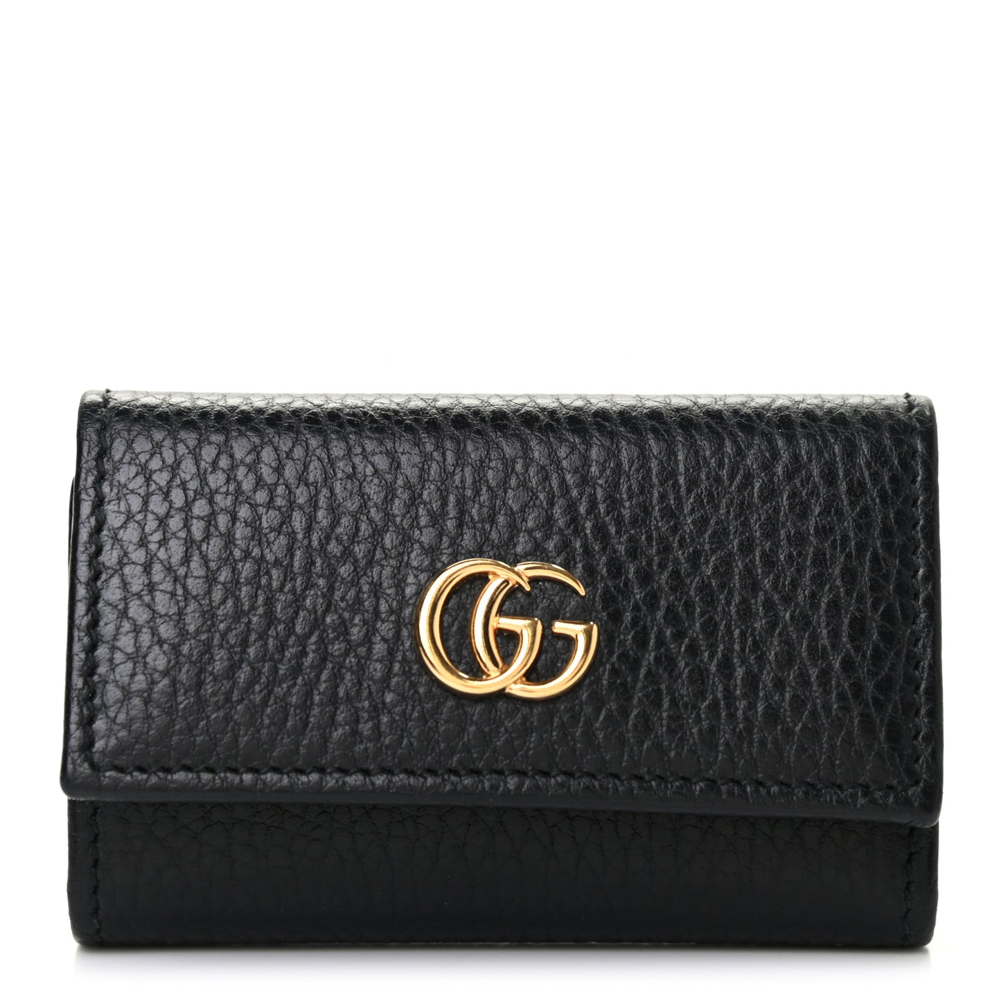 Pebbled Calfskin GG Marmont 6 Key Holder Black