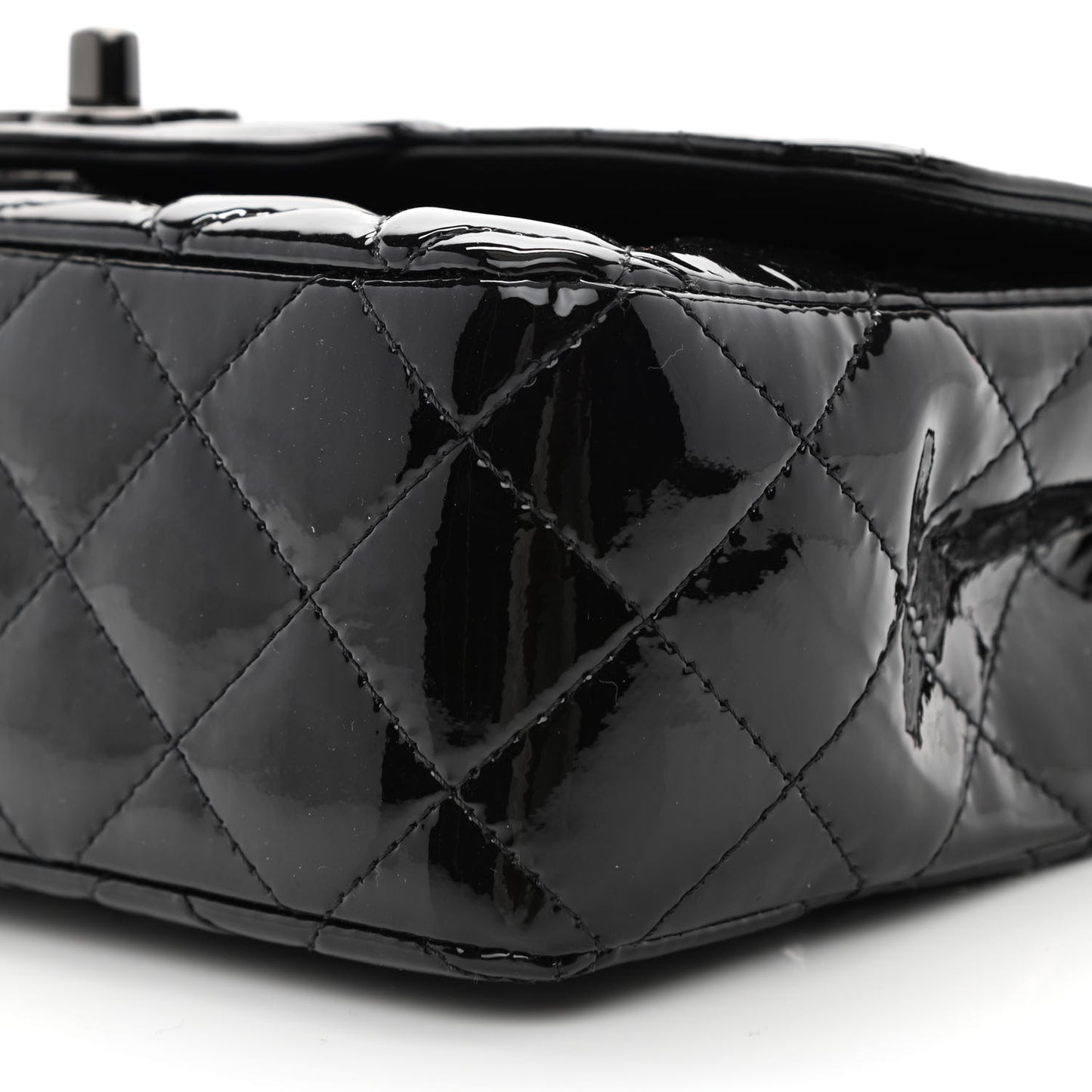 Patent Calfskin Quilted Mini Rectangular Flap So Black