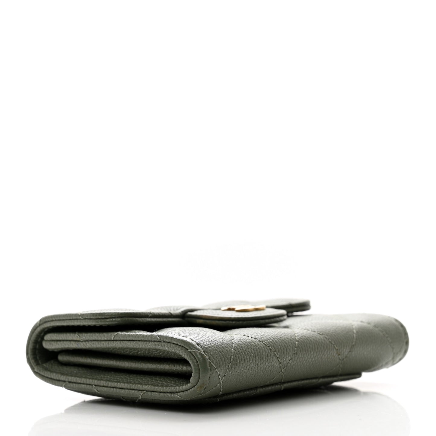 Iridescent Caviar Quilted Flap Card Holder Wallet Green