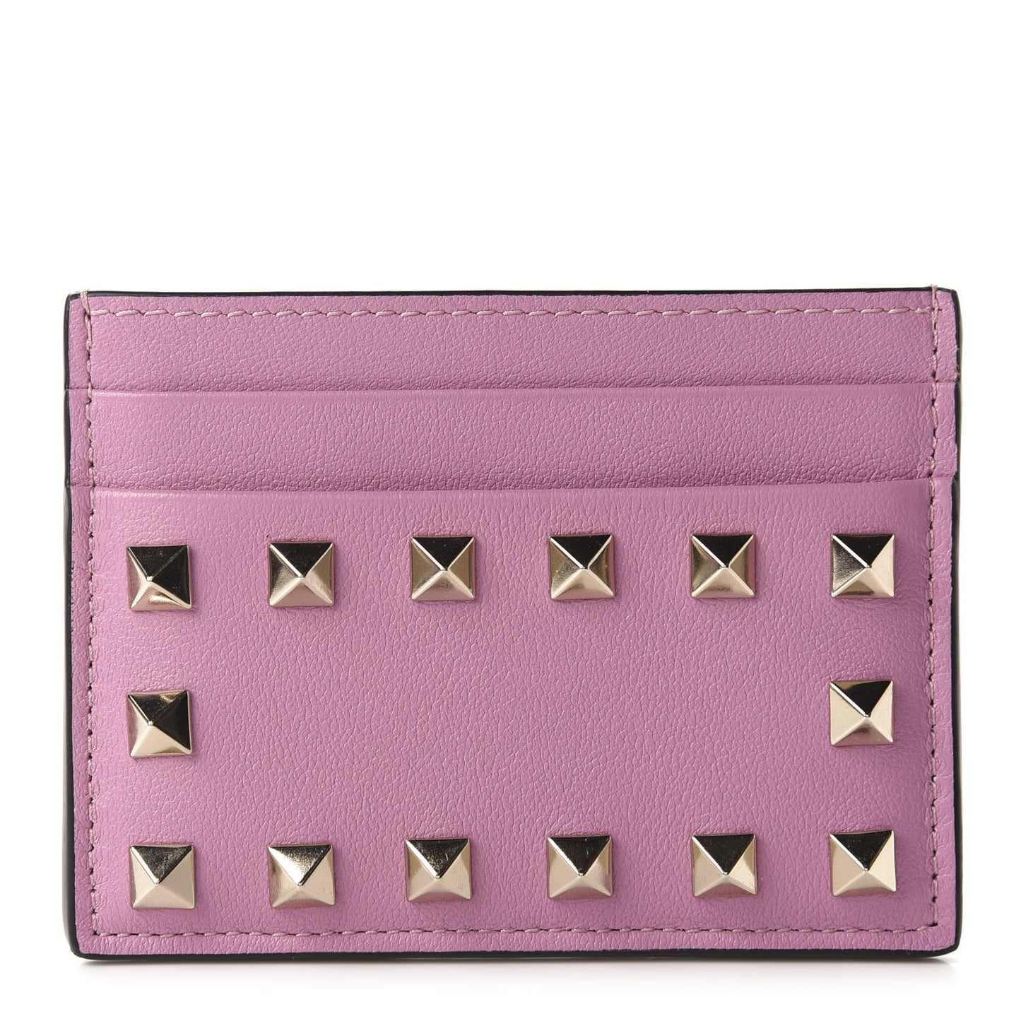 Vitello Rockstud Card Holder Pink