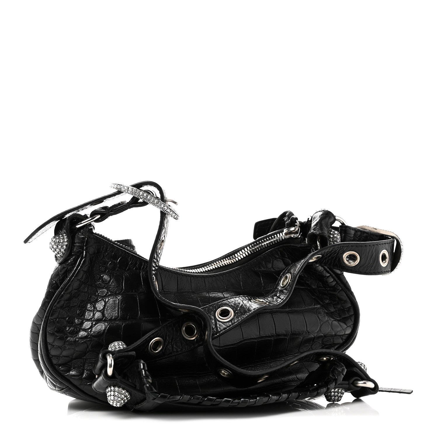 Balenciaga Extra Supple Calfskin Crystal Crocodile Embossed Le Cagole Shoulder Bag XS Black 4 of 11