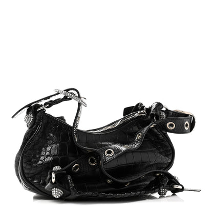 Balenciaga Extra Supple Calfskin Crystal Crocodile Embossed Le Cagole Shoulder Bag XS Black 4 of 11