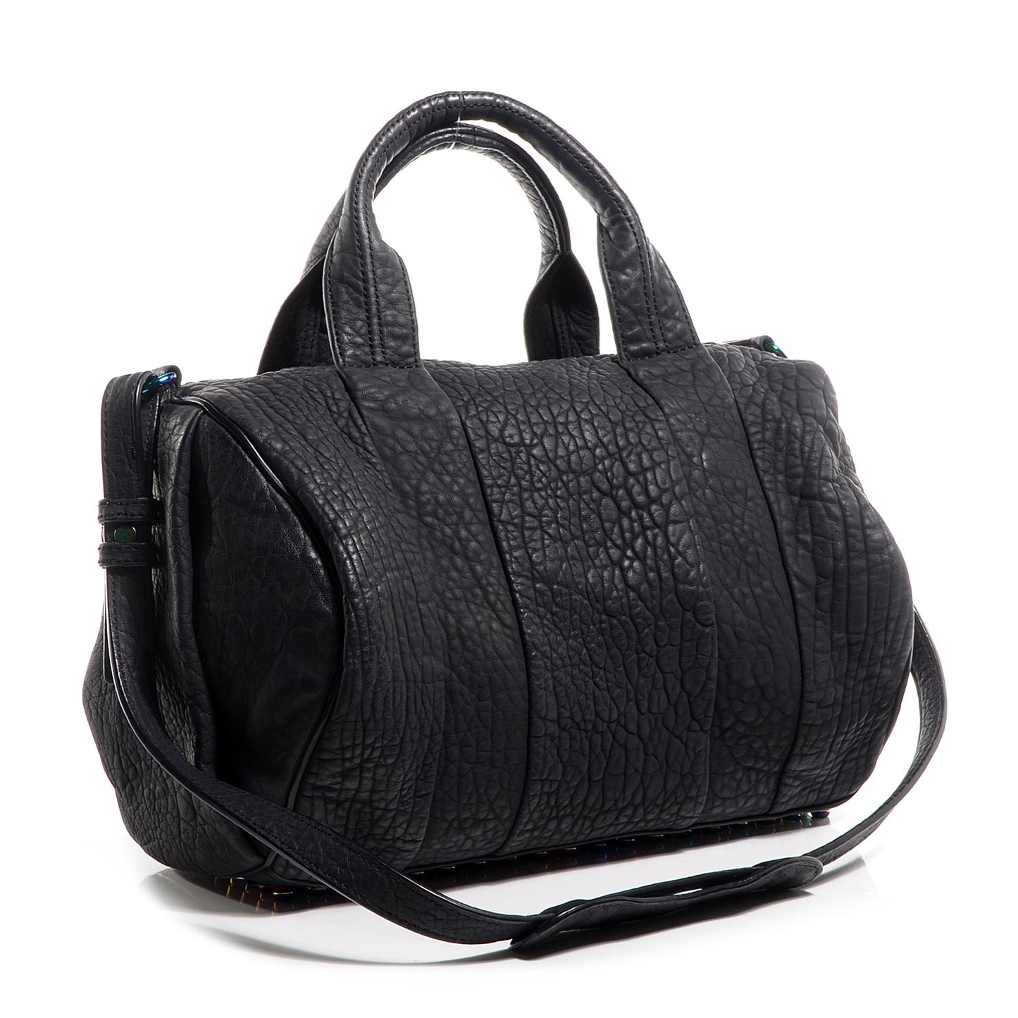 Pebbled Lambskin Rocco Duffel Matte Black w Iridescent Hardware