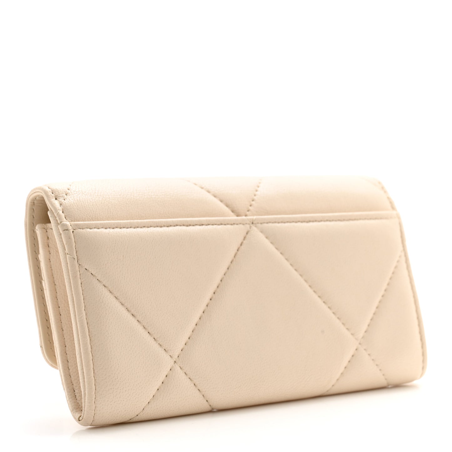 Shiny Goatskin Quilted Chanel 19 Flap Wallet Beige