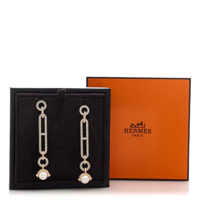 Hermes 18K Rose Gold Diamond Pearl PM Chandra Drop Earrings 5 of 5