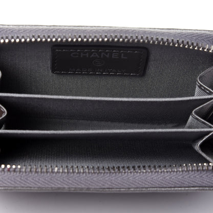Chanel Goatskin Camellia Embossed Zip Coin Purse Silver 10 of 20