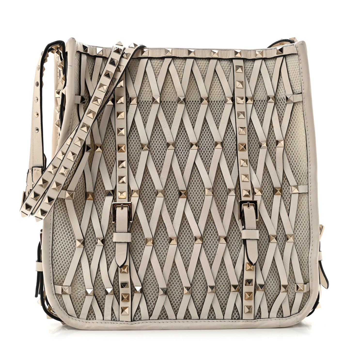 Vitello Rockstud Mesh Net Shopper Tote White