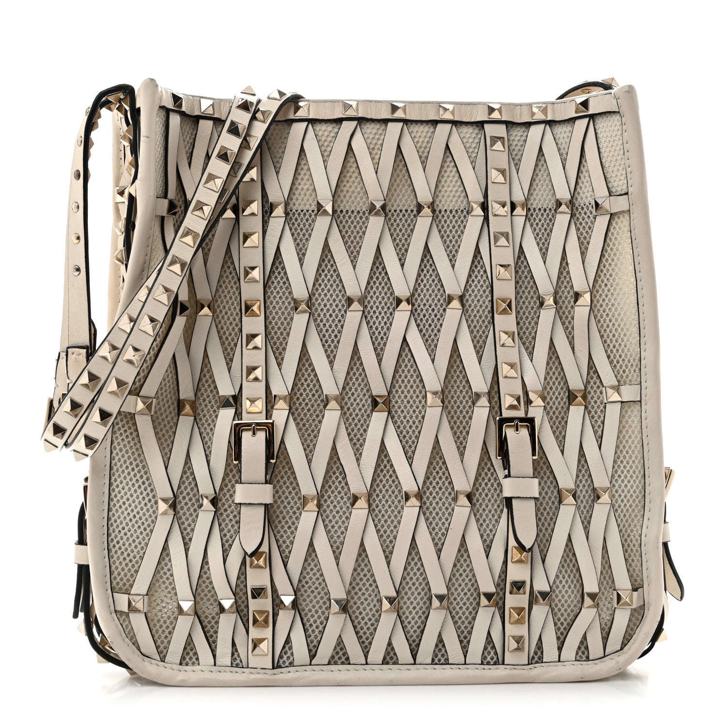 Valentino Garavani Vitello Rockstud Mesh Net Shopper Tote White 1 of 17