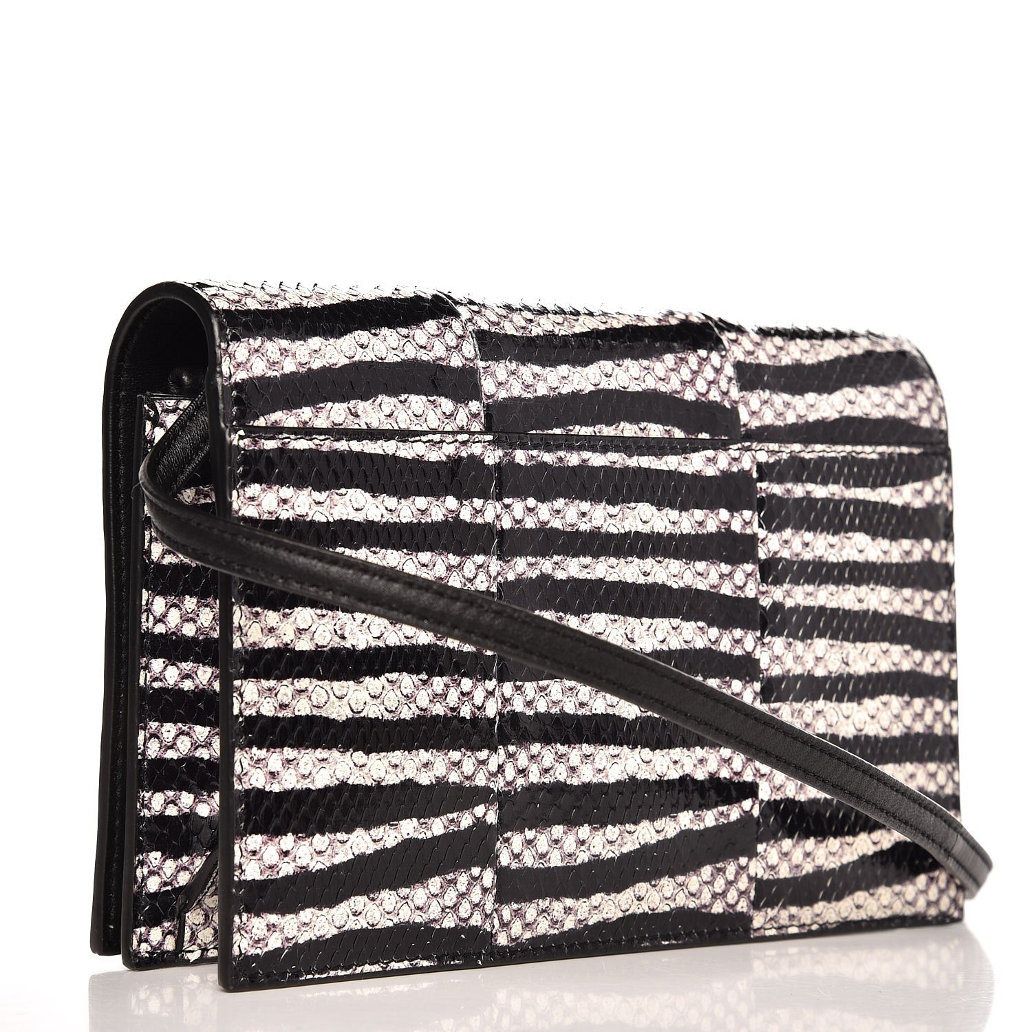 Saint Laurent Snakeskin Zebra Print Monogram Toy Kate Strap Wallet Black White 3 of 6