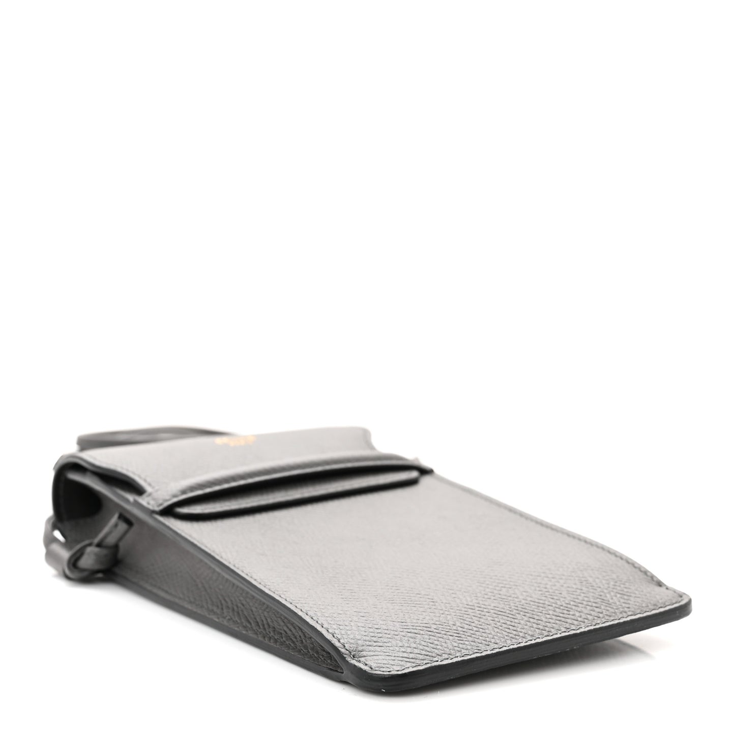 Grained Calfskin Phone Pouch With Flap Grey