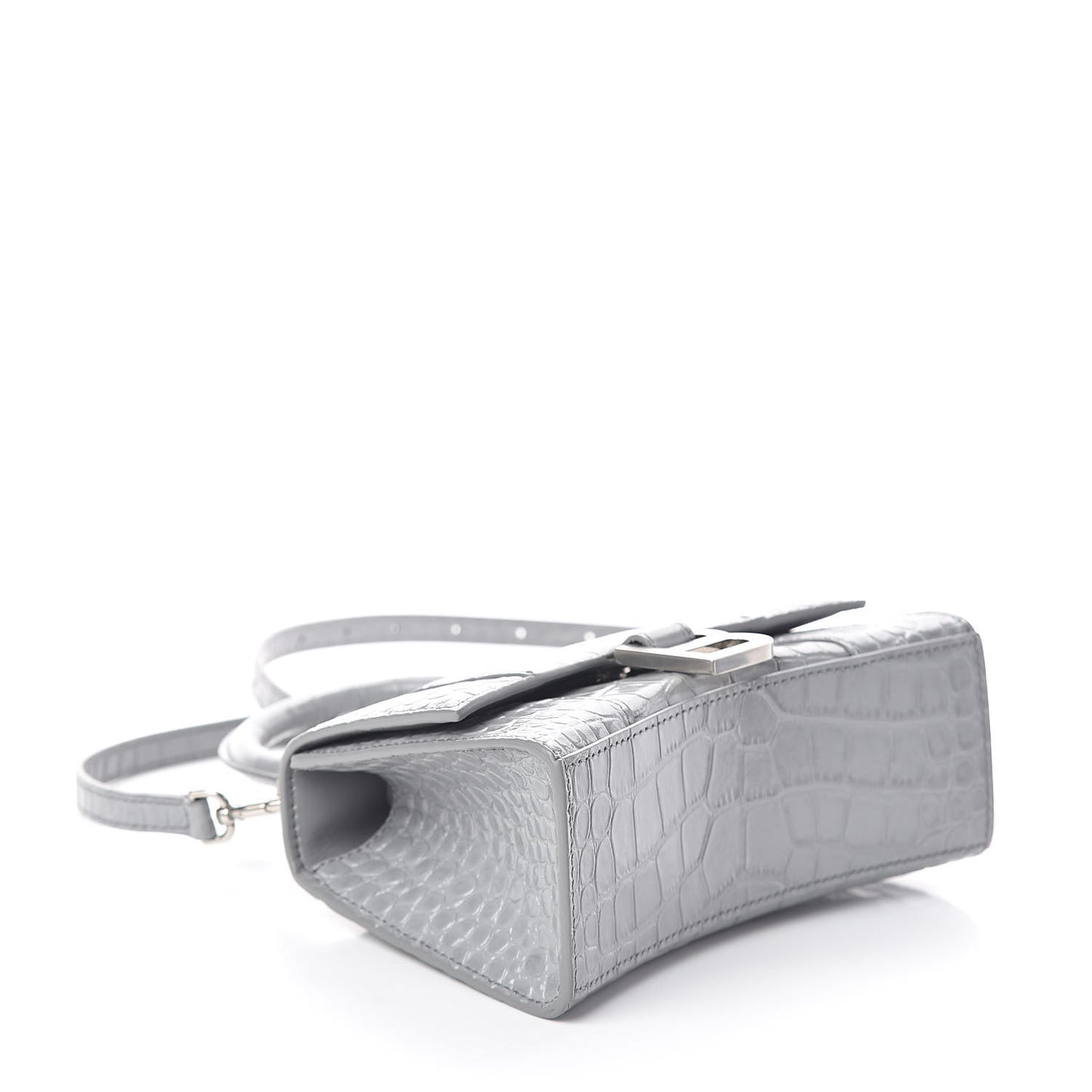 Shiny Calfskin Crocodile Embossed Hourglass Top Handle Bag XS Balenciaga Grey