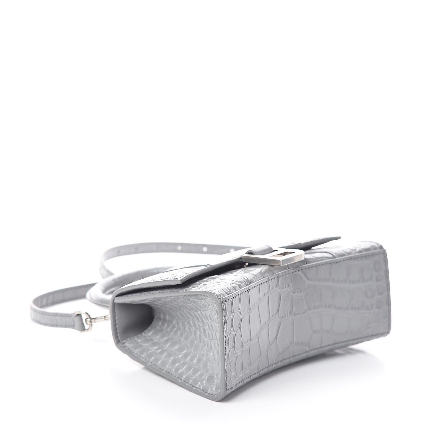 Balenciaga Shiny Calfskin Crocodile Embossed Hourglass Top Handle Bag XS Balenciaga Grey 4 of 9