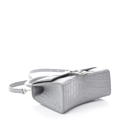 Balenciaga Shiny Calfskin Crocodile Embossed Hourglass Top Handle Bag XS Balenciaga Grey 4 of 9