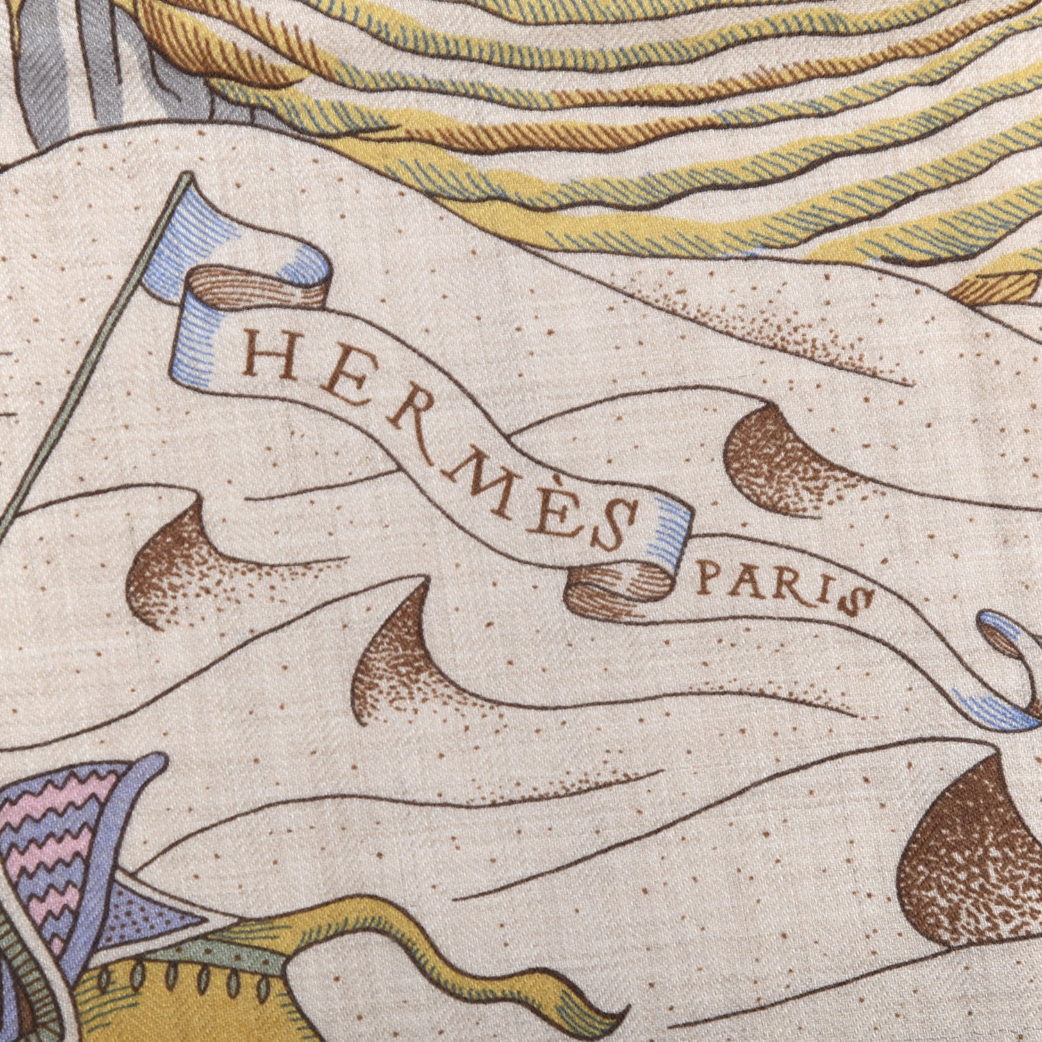 Hermes Cashmere Silk Cosmographia Universalis Shawl 140 Naturel Jaune Rose Pale 4 of 6