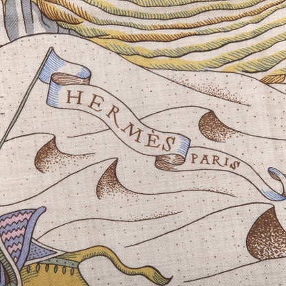 Hermes Cashmere Silk Cosmographia Universalis Shawl 140 Naturel Jaune Rose Pale 4 of 6