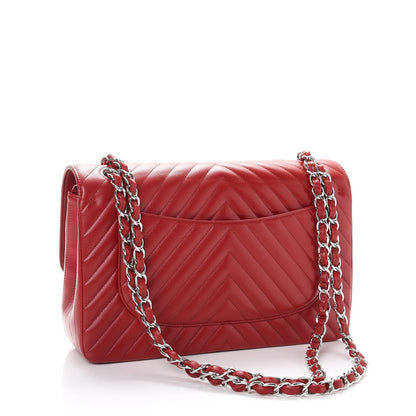 Chanel Caviar Chevron Quilted Jumbo Double Flap Dark Red 4 of 9